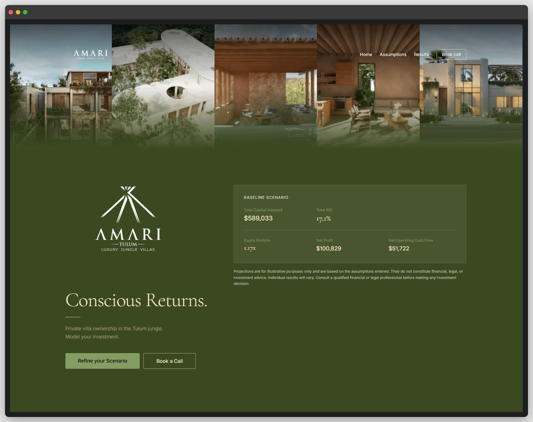 AMARI Tulum ROI Builder — live tool screenshot